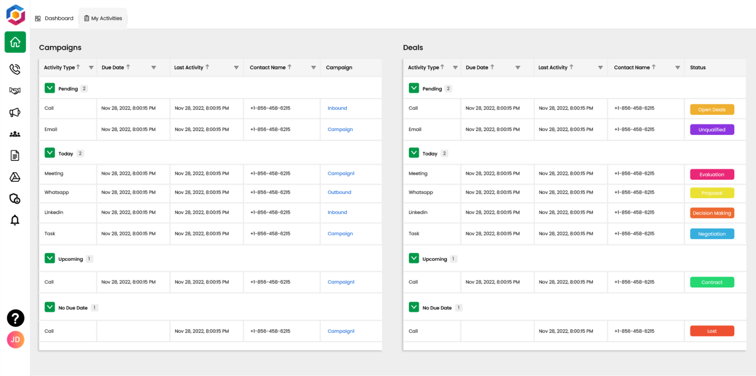 Activity Management - Features - YoroCRM